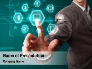 Businessman Pressing Virtual Buttons PowerPoint Template
