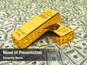 Gold Bars on Dollars PowerPoint Template
