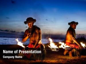 Men two hawaiian preparing dance PowerPoint Template