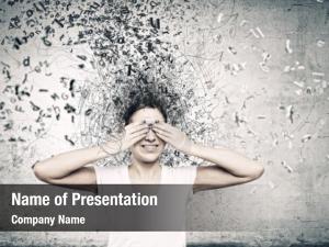 Young Woman Hiding Eyes Behind Palms PowerPoint Template
